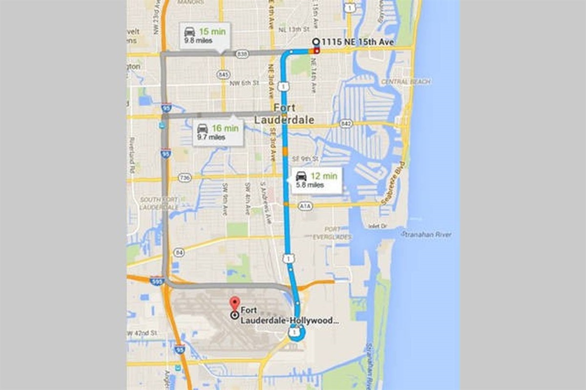 5.8 miles (9.3 km) to Fort Lauderdale-Hollywood Airport (FLL).  Miami (MIA) is just 32 miles (50 km) away.