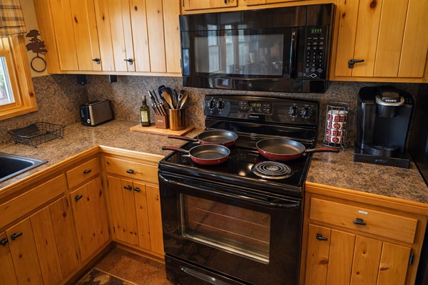 Fully equipped kitchen with cookware, utensils & everything needed for extended stays.