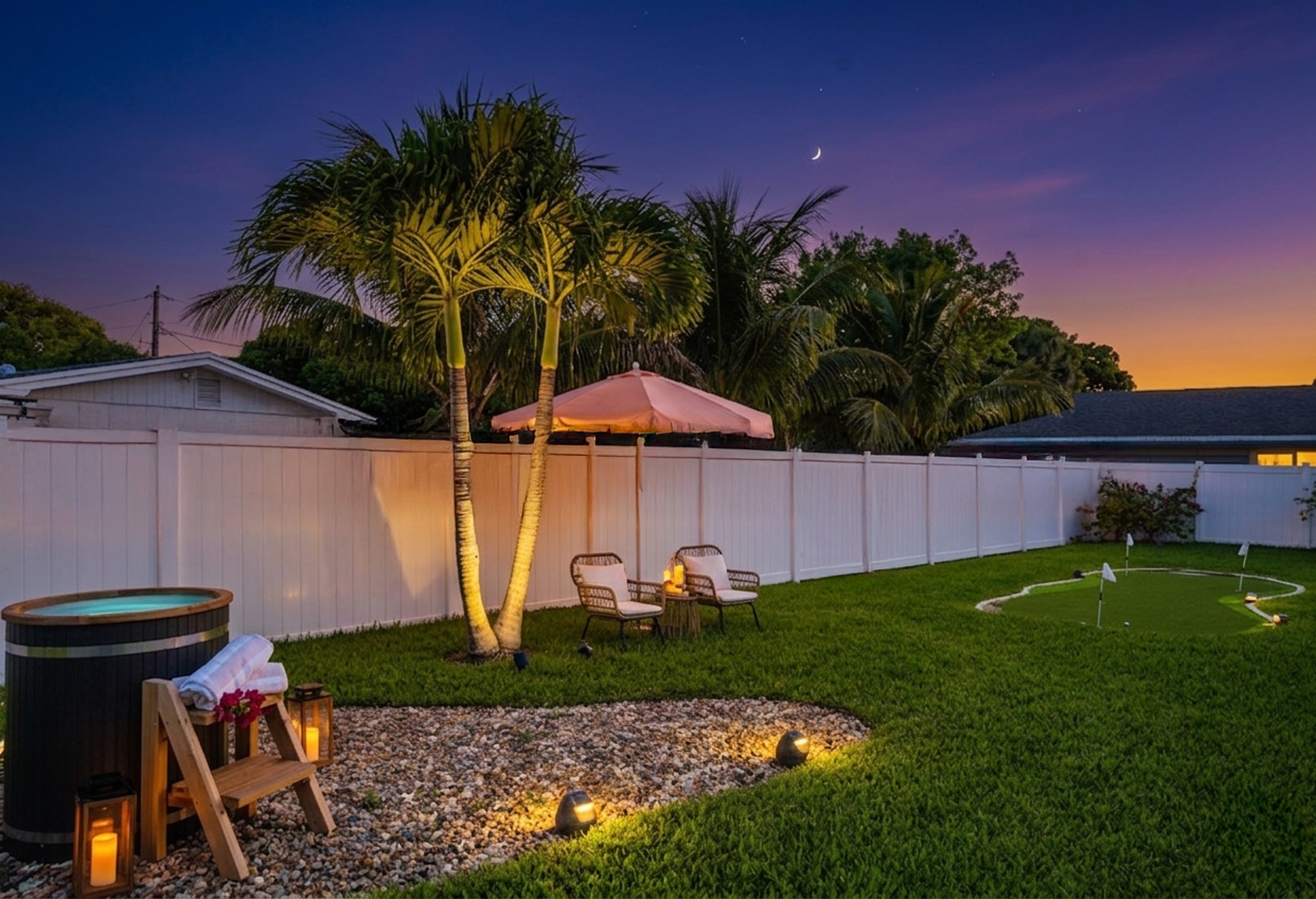 This spa-inspired amenity pairs perfectly with the putting green and outdoor lounge space for the ultimate luxury vacation experience.