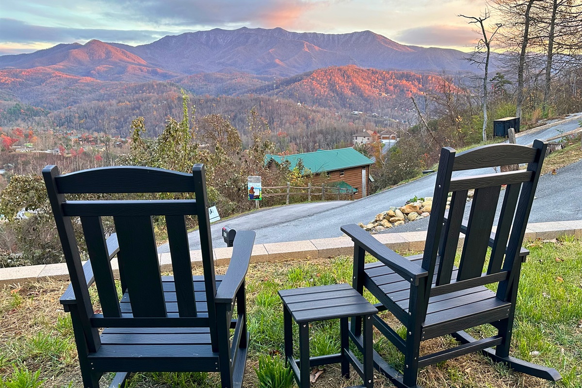 Unwind in the rocking chairs, perfect for relaxing while taking in the peaceful mountain scenery