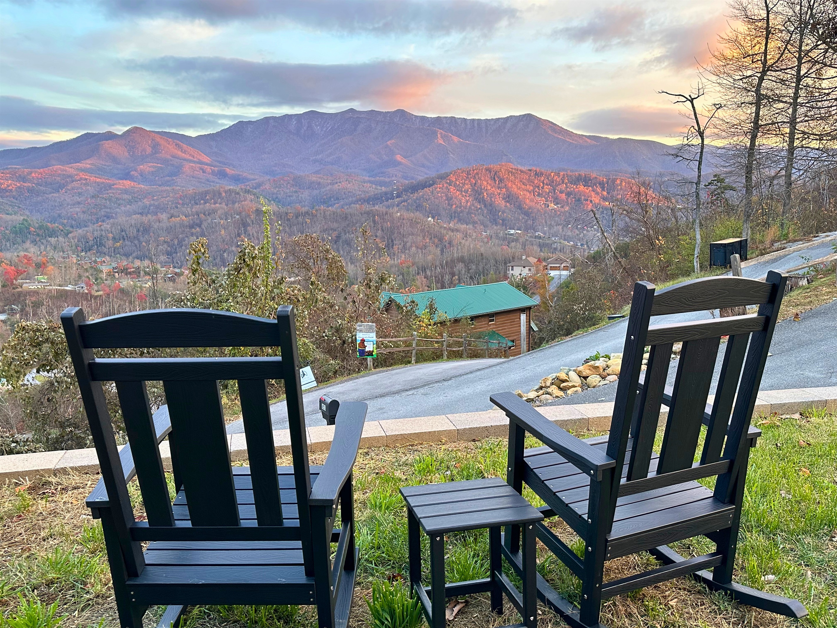 Unwind in the rocking chairs, perfect for relaxing while taking in the peaceful mountain scenery