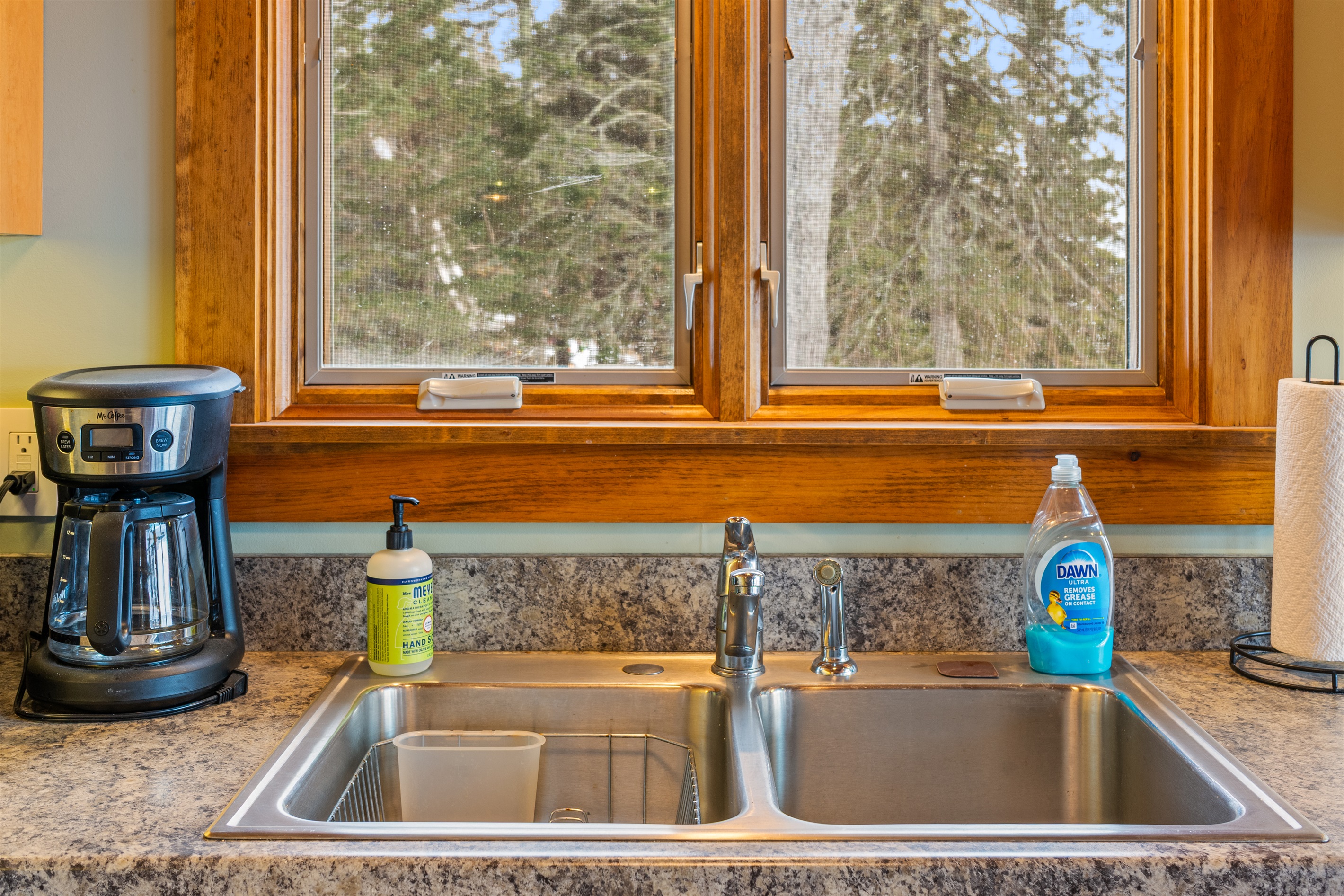 Even a view from the sink! Drip coffee maker for those early mornings