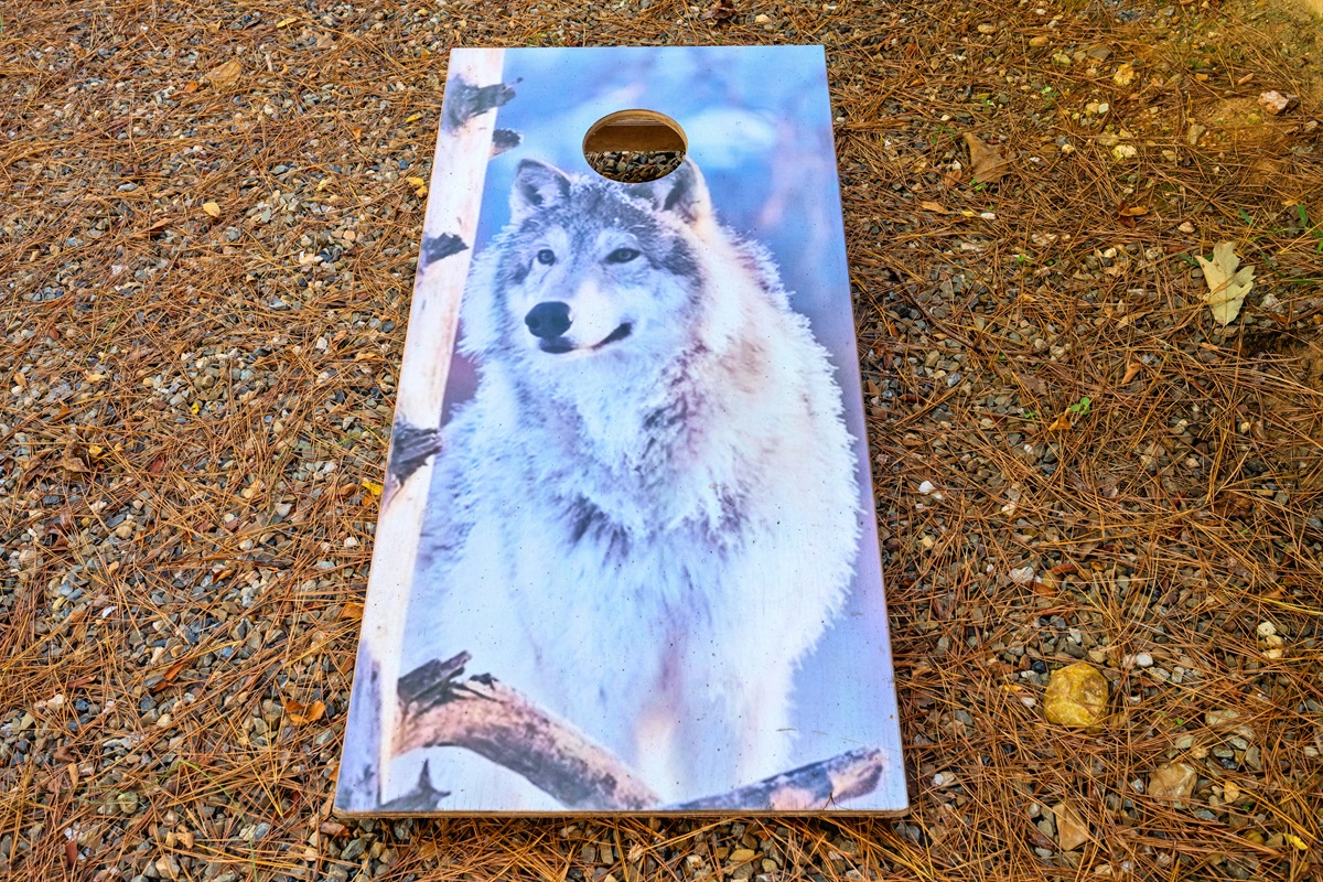 Wolf themed corn hole board to match the property namesake – the perfect start to your stay.