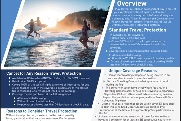 Highly suggested trip insurance to keep your mind at ease.