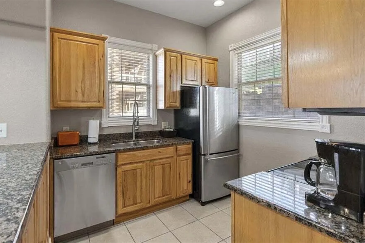 Well-equipped kitchen for cooking and dining during your stay. 