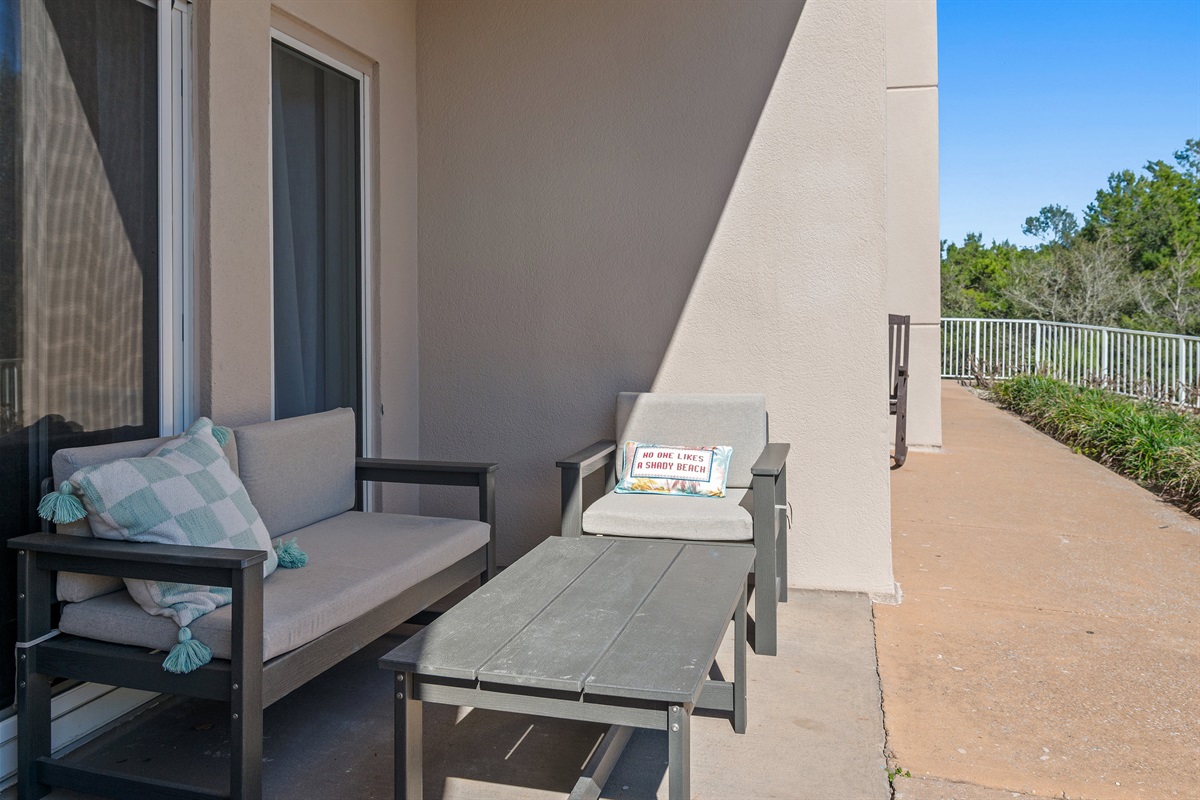 Covered Patio with comfortable seating