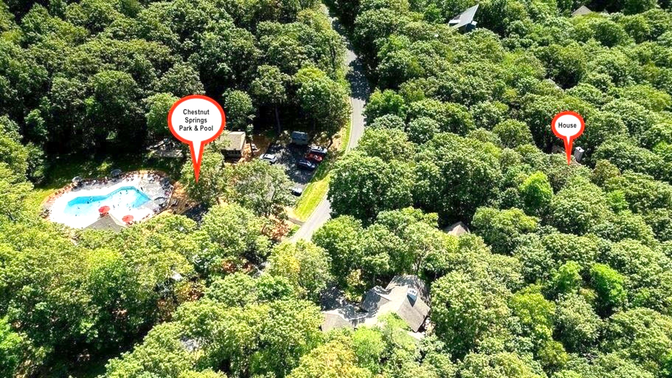 The house is located across the street from Chestnut Springs Park, Pool, Playground, and Pavilion.