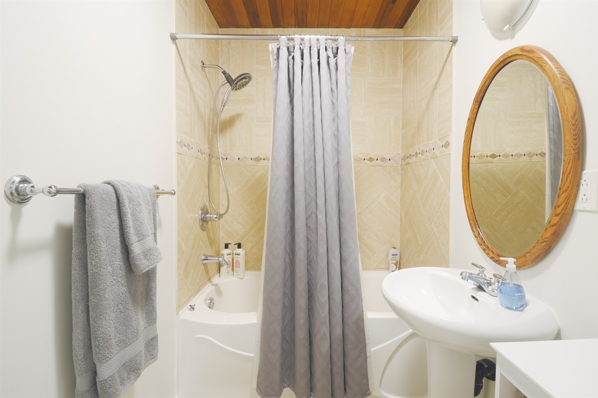 Main bathroom with shower and tub combo