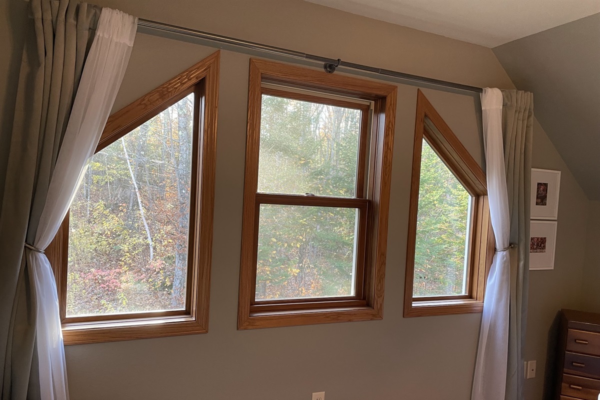 View of woods out the living room in Rock Garden Fall time