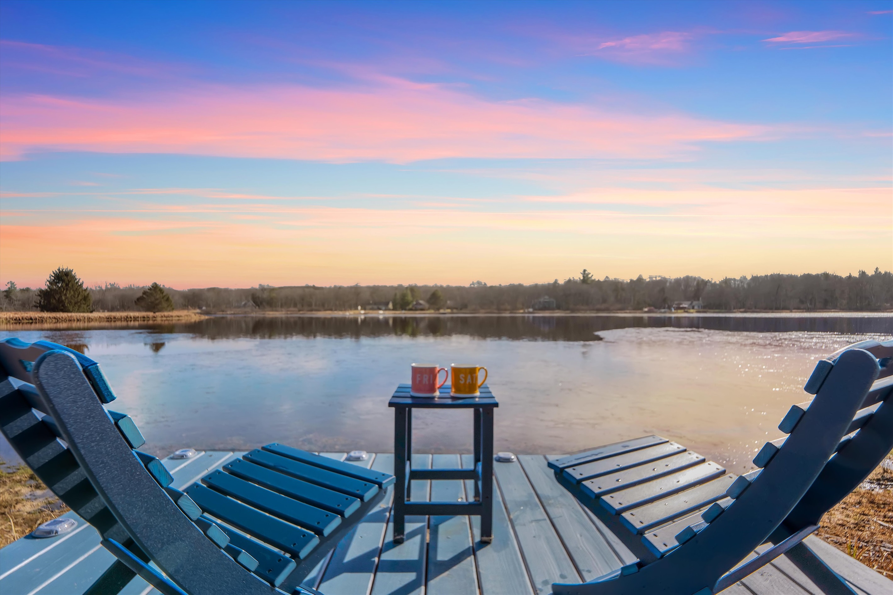 Winter sunrise over the lake — calm, quiet, breathtaking