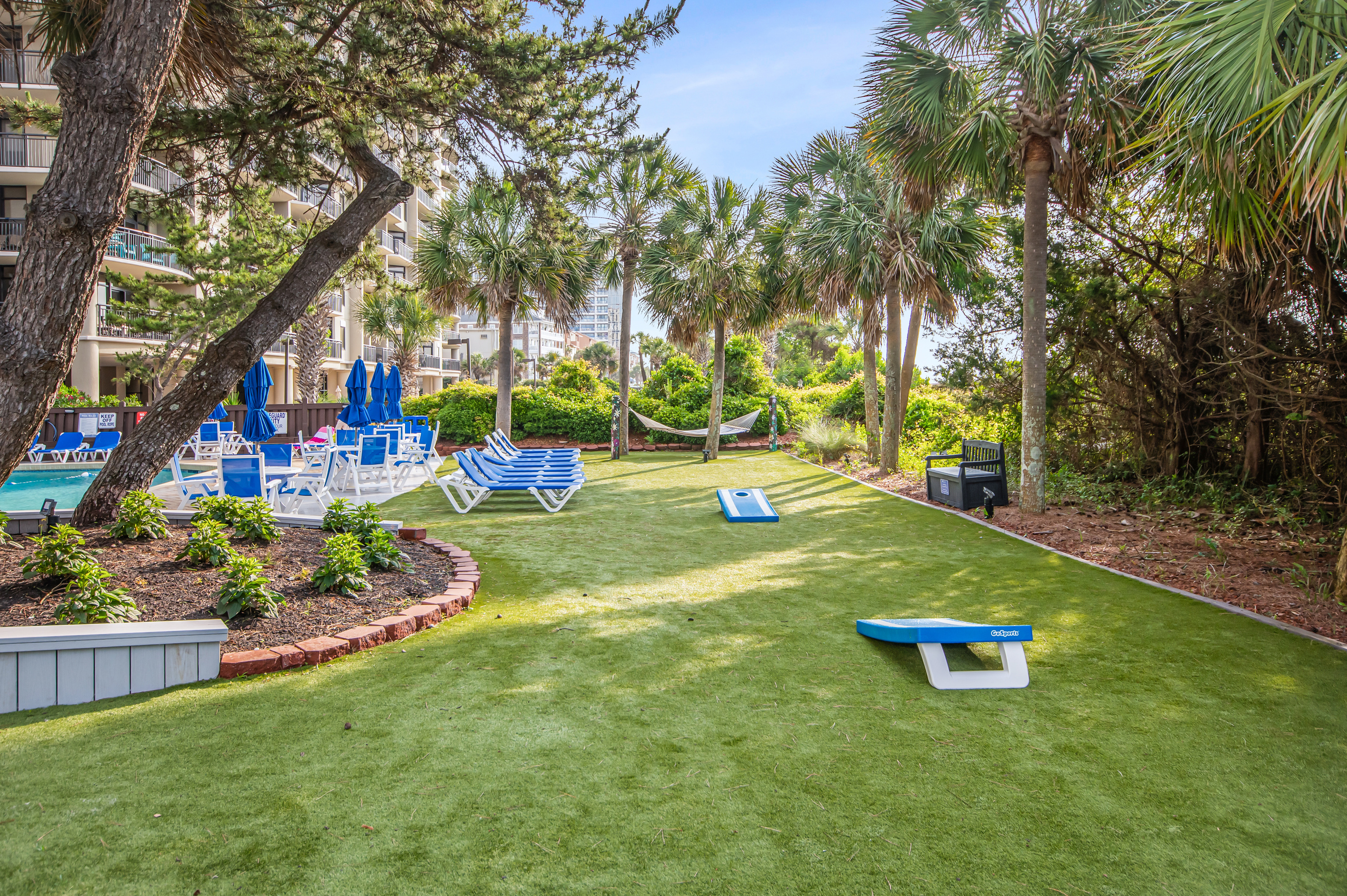 Cornhole and green space open for all guests to enjoy!