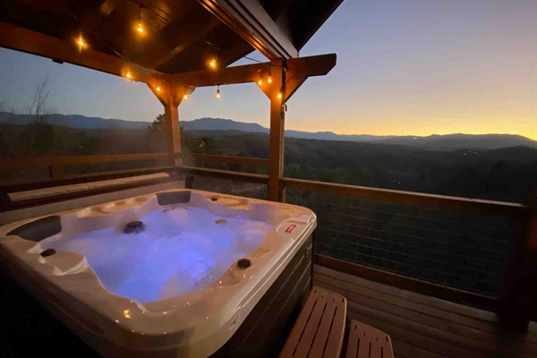 Enjoy time soaking in the panoramic sunset from the new 4 person hot tub. New hot tub installed January 2022