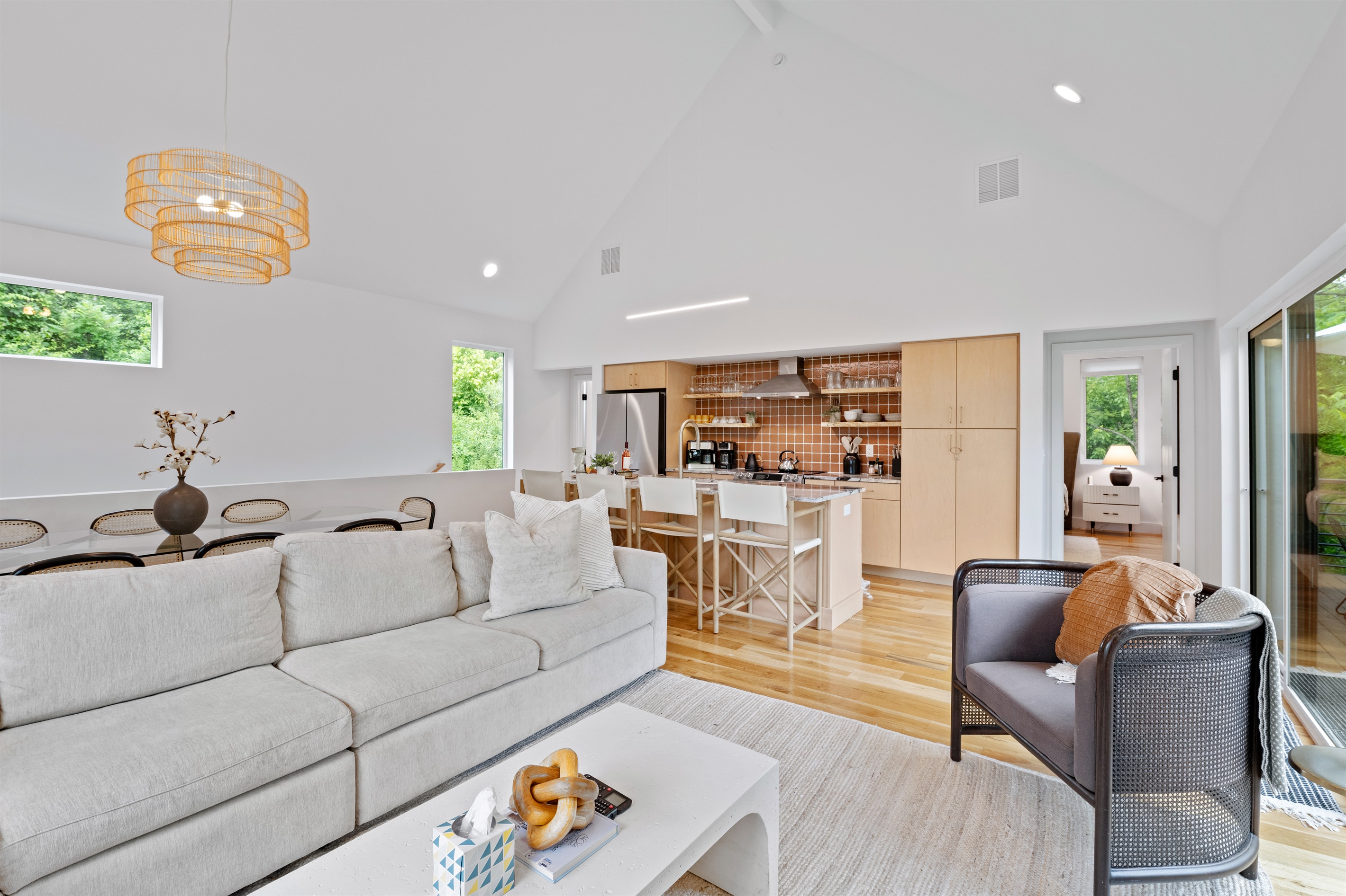 {Kitchen} Chef's Kitchen at Gallery House open to the dining room for 8 guests.