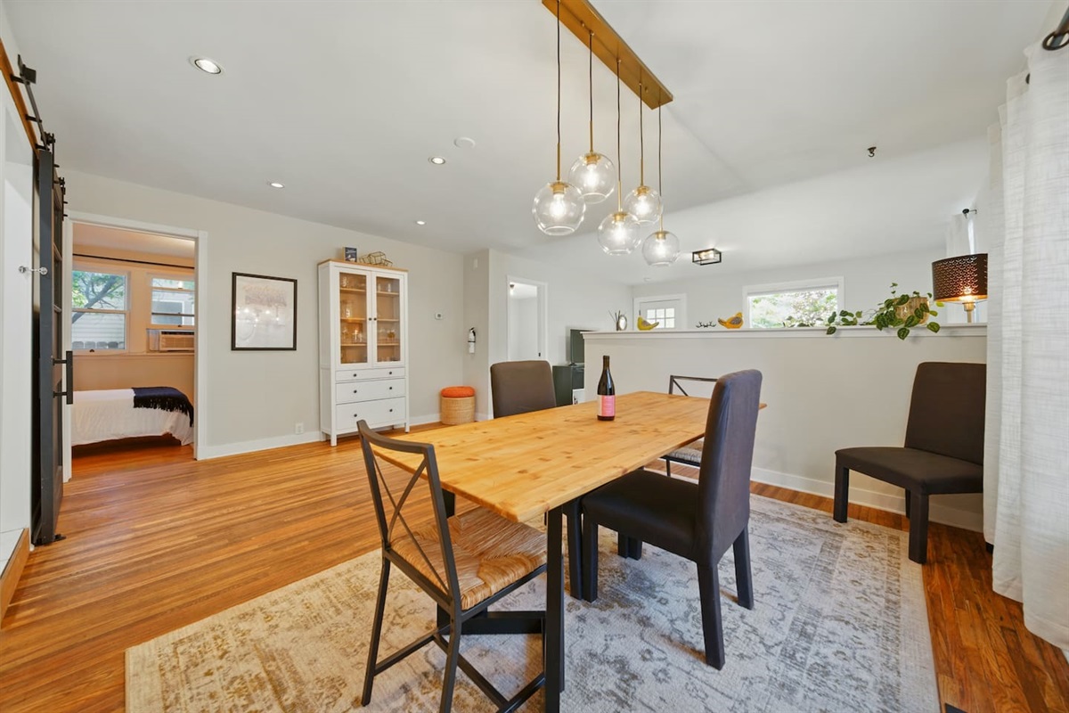 Large dining table, with seating for 5. 