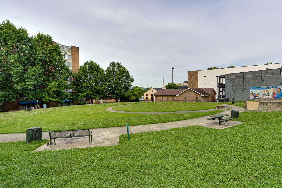 Small park directly outside the front door