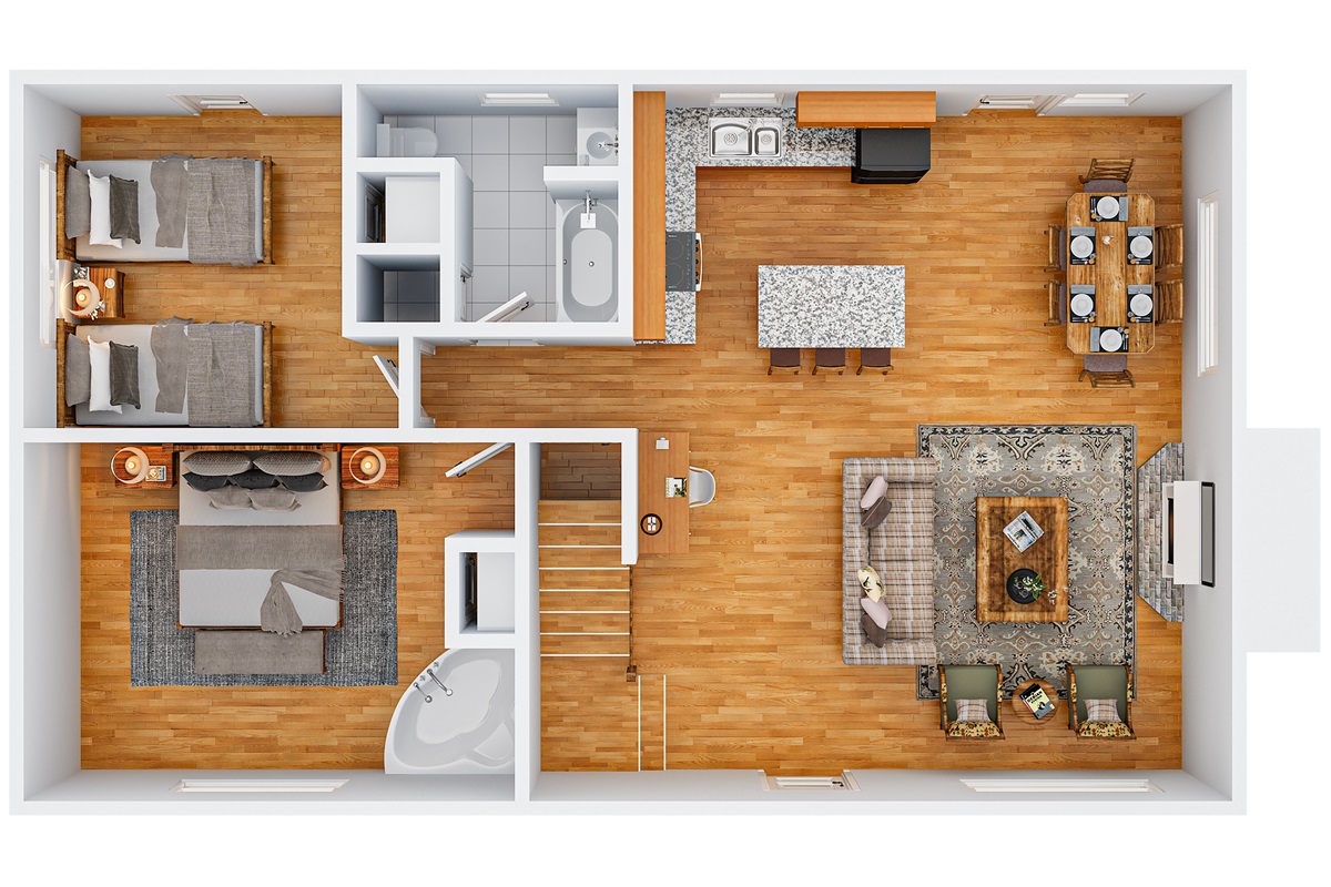 Thoughtfully designed main level featuring a king bedroom, a twin bedroom, and an open-concept great room; offering both comfort and convenience for your group.
