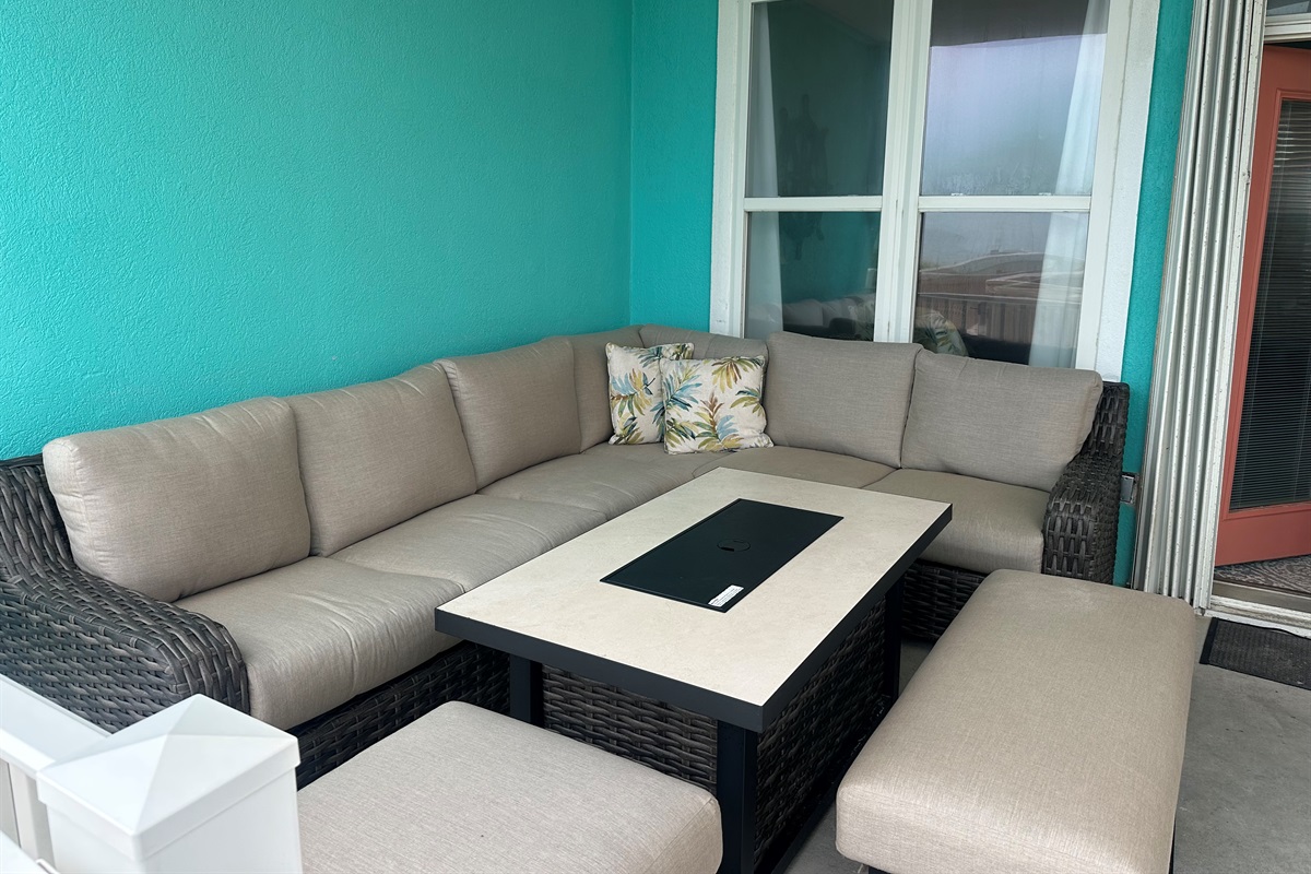 New outdoor sectional and fire pit