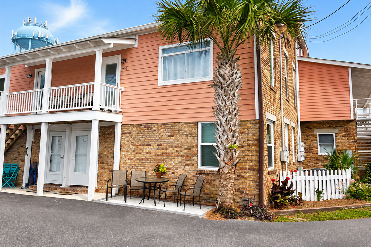 101 on the right, ground floor.  Side windows overlook grill area and pool