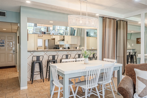 Dining table + bar seating
