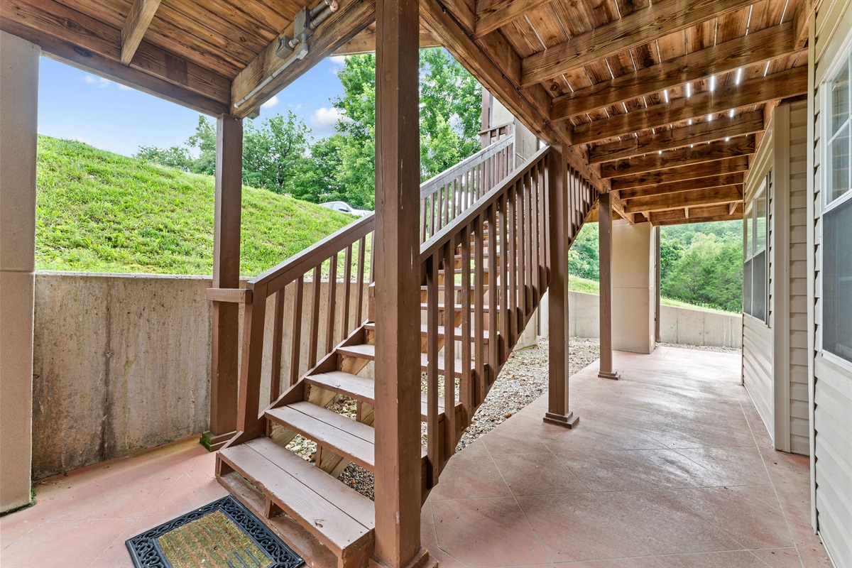 A short, one-flight walk down leads you to a peaceful, tucked-away stay.