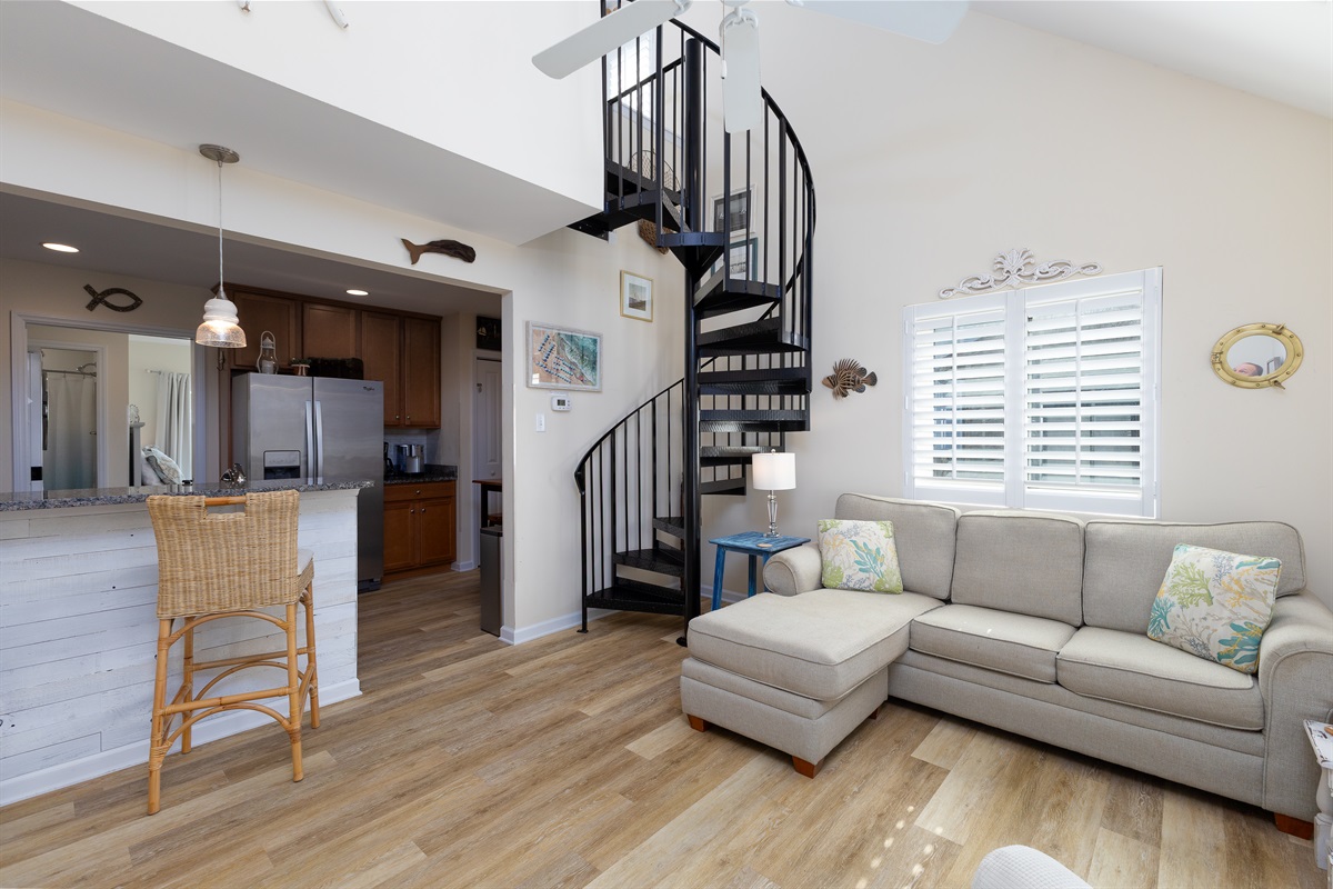 Viewing into the kitchen from living area