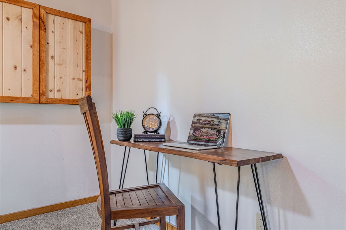A dedicated workspace paired with high-speed WiFi and a peaceful mountain setting, making it easy to stay productive while enjoying your getaway.