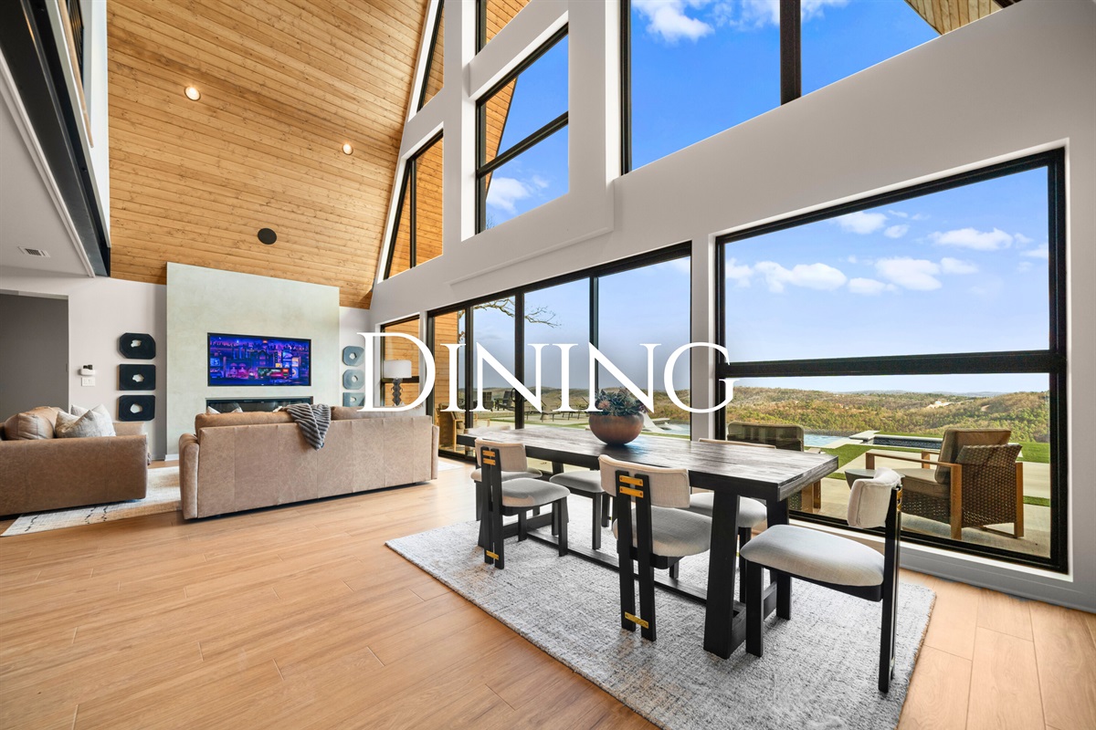 Meals feel extra special in this dining area, where the open layout and big windows make every breakfast and dinner feel like part of the getaway.