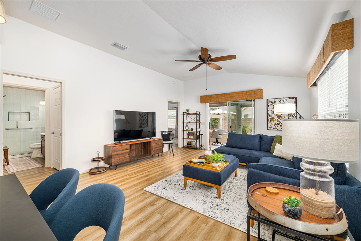 Large TV for watching your favorite shows.  Please note:  You will need to log into your streaming apps as TV service is not provided.