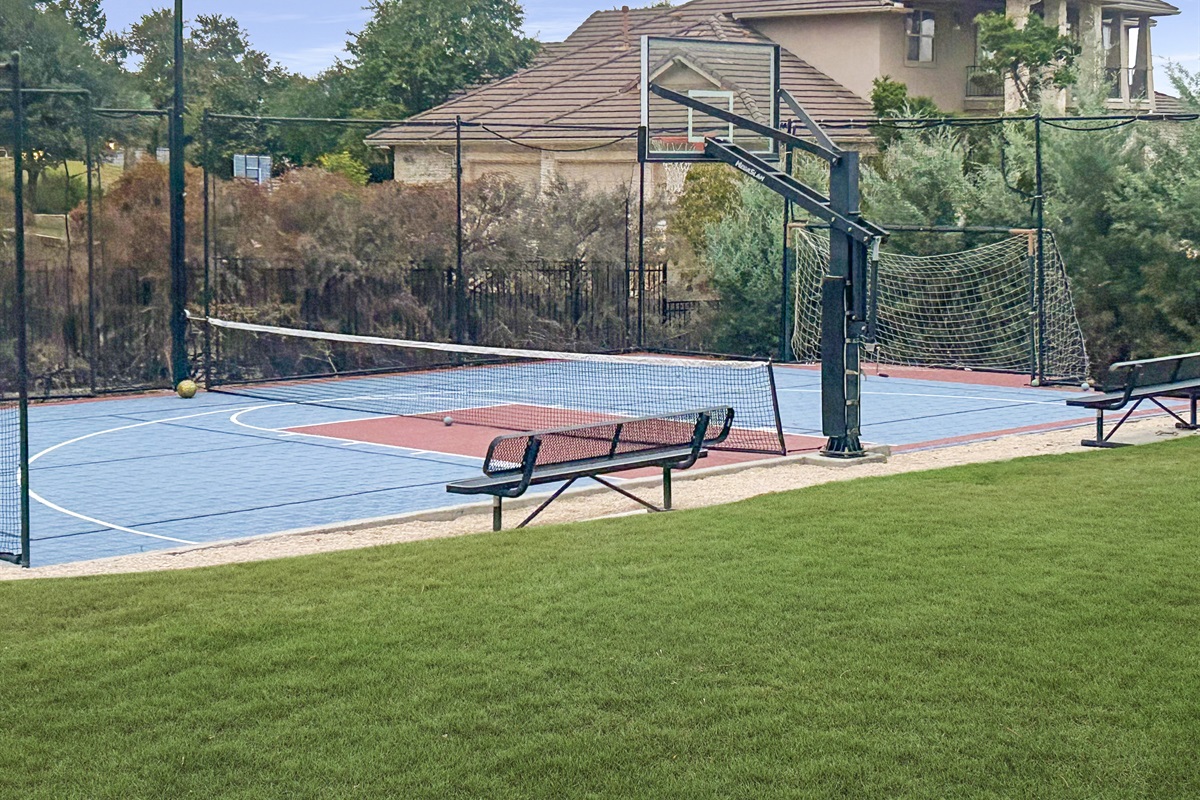 "Get active and have fun on our versatile sports court, perfect for basketball, volleyball, pickleball, soccer, and more! Whether you're playing a friendly match or honing your skills, this sp