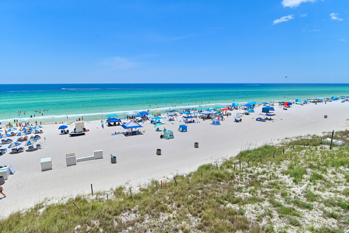 Incredible Gulf and Beach views at Tidewater - this photo is from peak season in June - plenty of beach for everyone! 