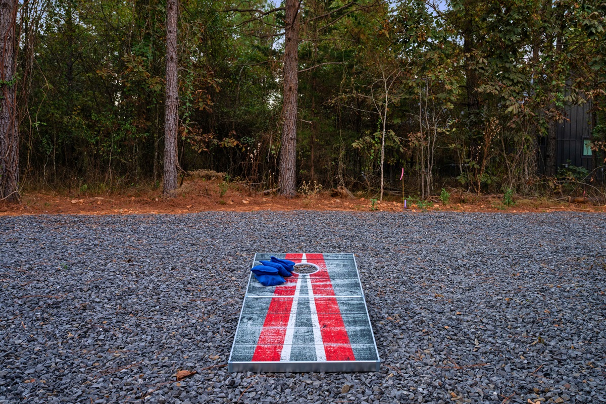 Cornhole boards add a fun, laid-back way to spend time together on sunny days.