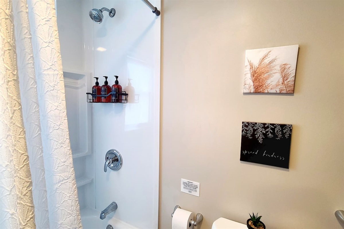 Shampoo, conditioner, and body wash are provided for you.