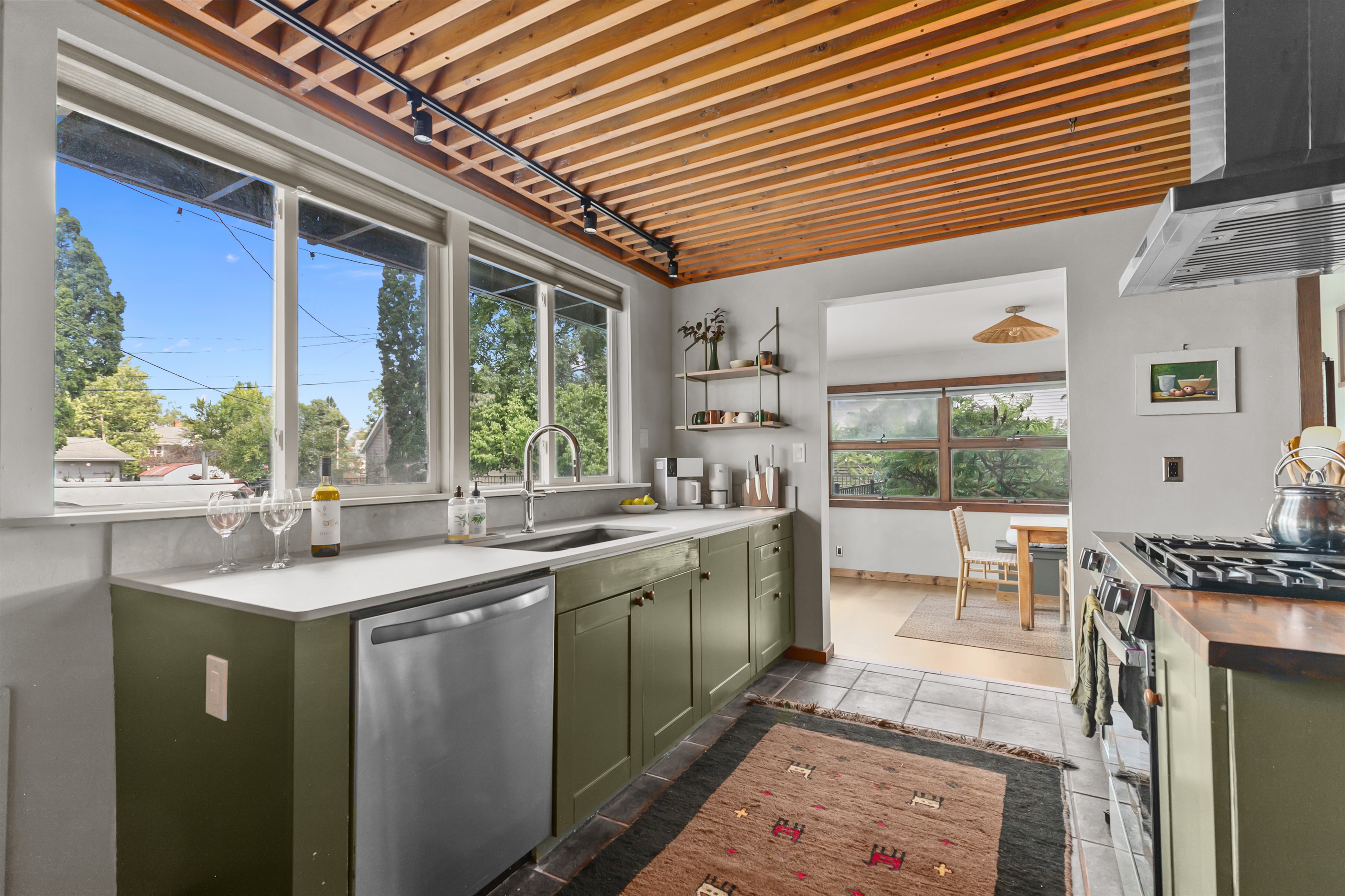 The kitchen includes a dishwasher for your convenience, making clean-up quick and easy