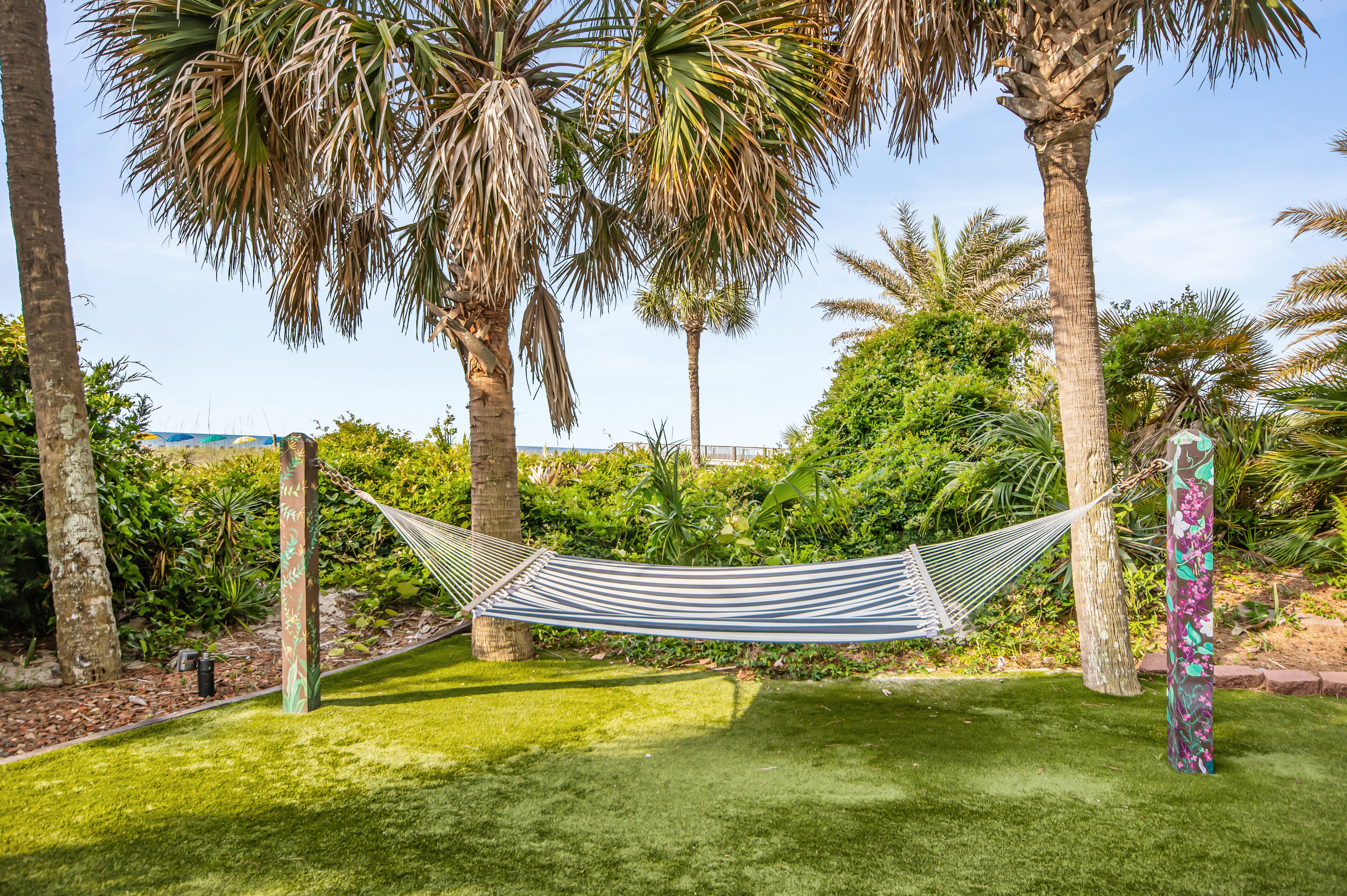 4 hammocks available to relax and enjoy the outdoors just steps from the beach. 