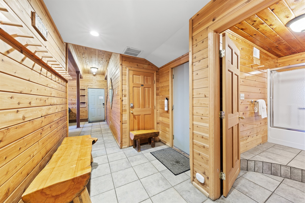 Large mud room just inside garage entry