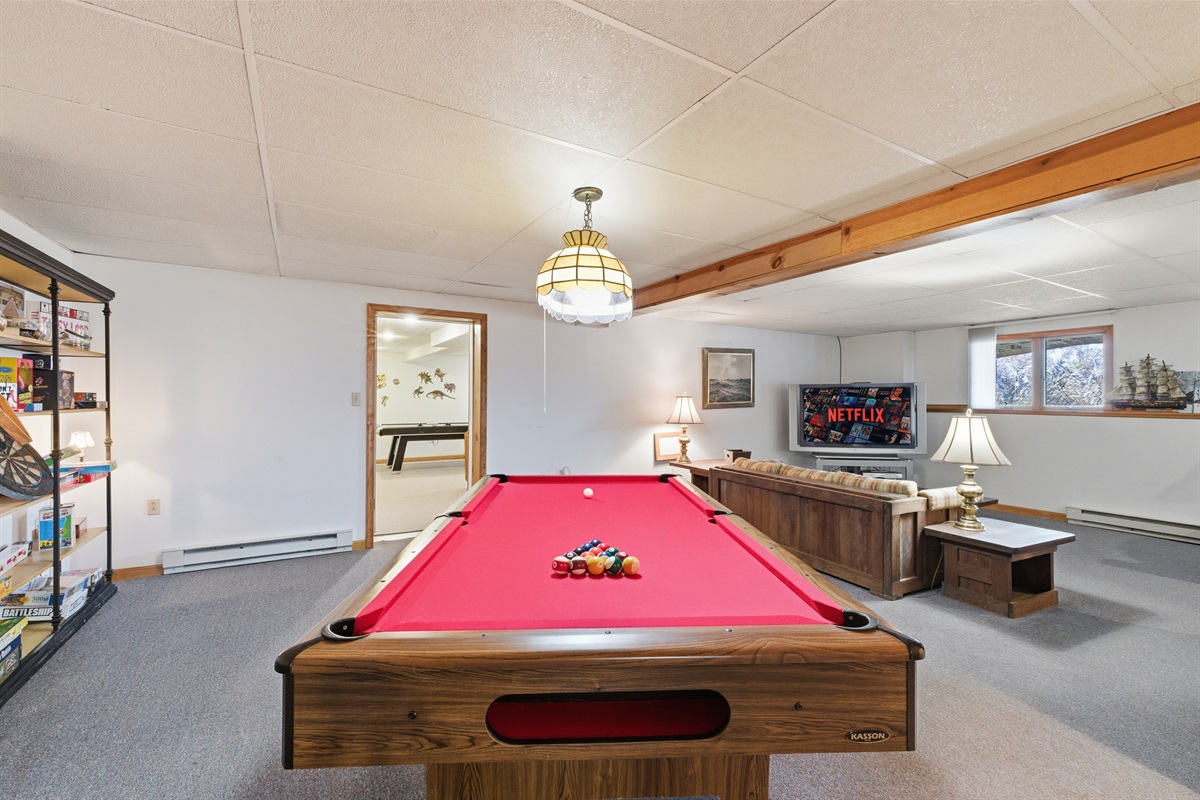 Pool table in game room