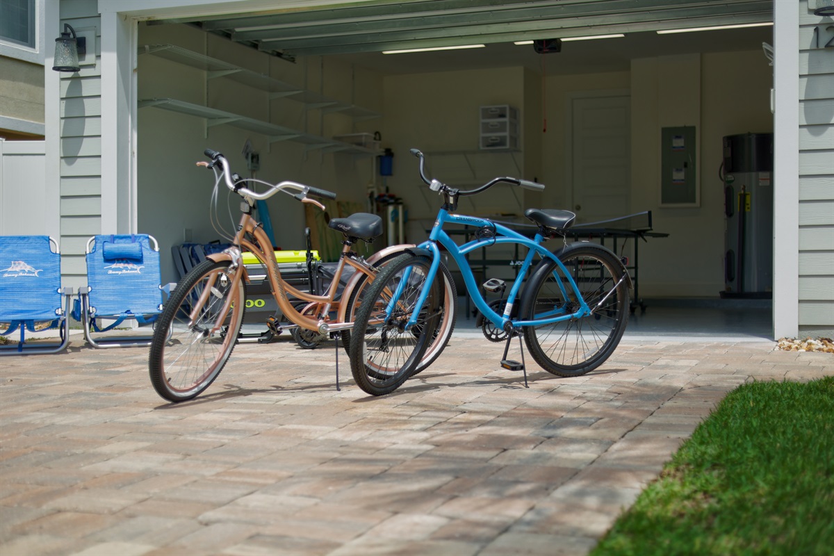 Bikes, chairs, boards, kids' sand toys, rolling cooler, beach roller cart, come ready to have fun!