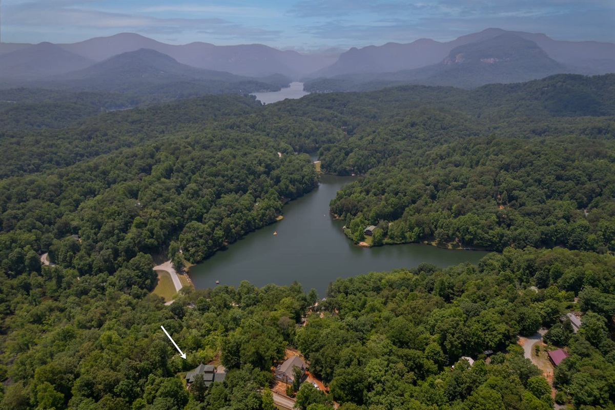 Drone view above cabin.