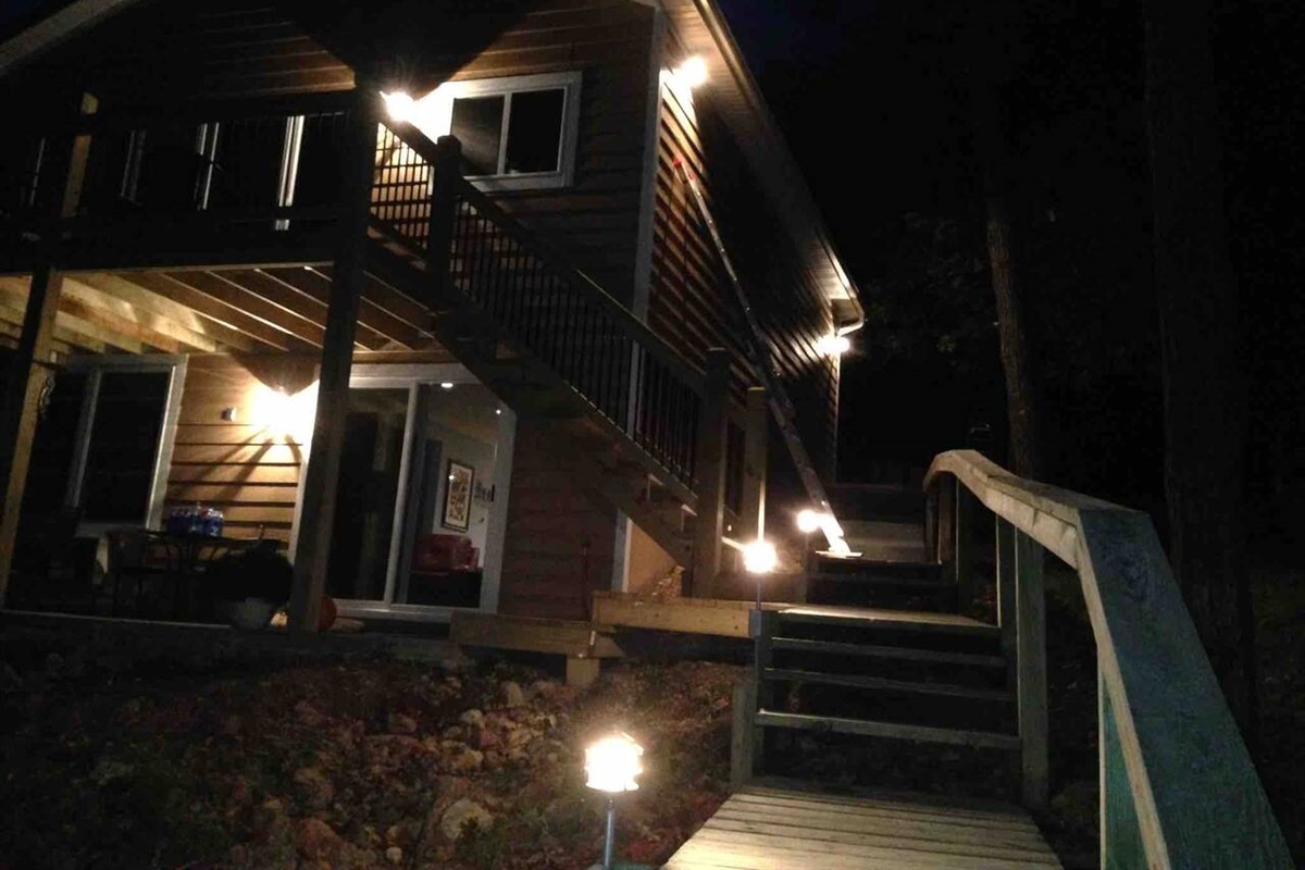 Well lit areas such as decks, stairs, and walkways