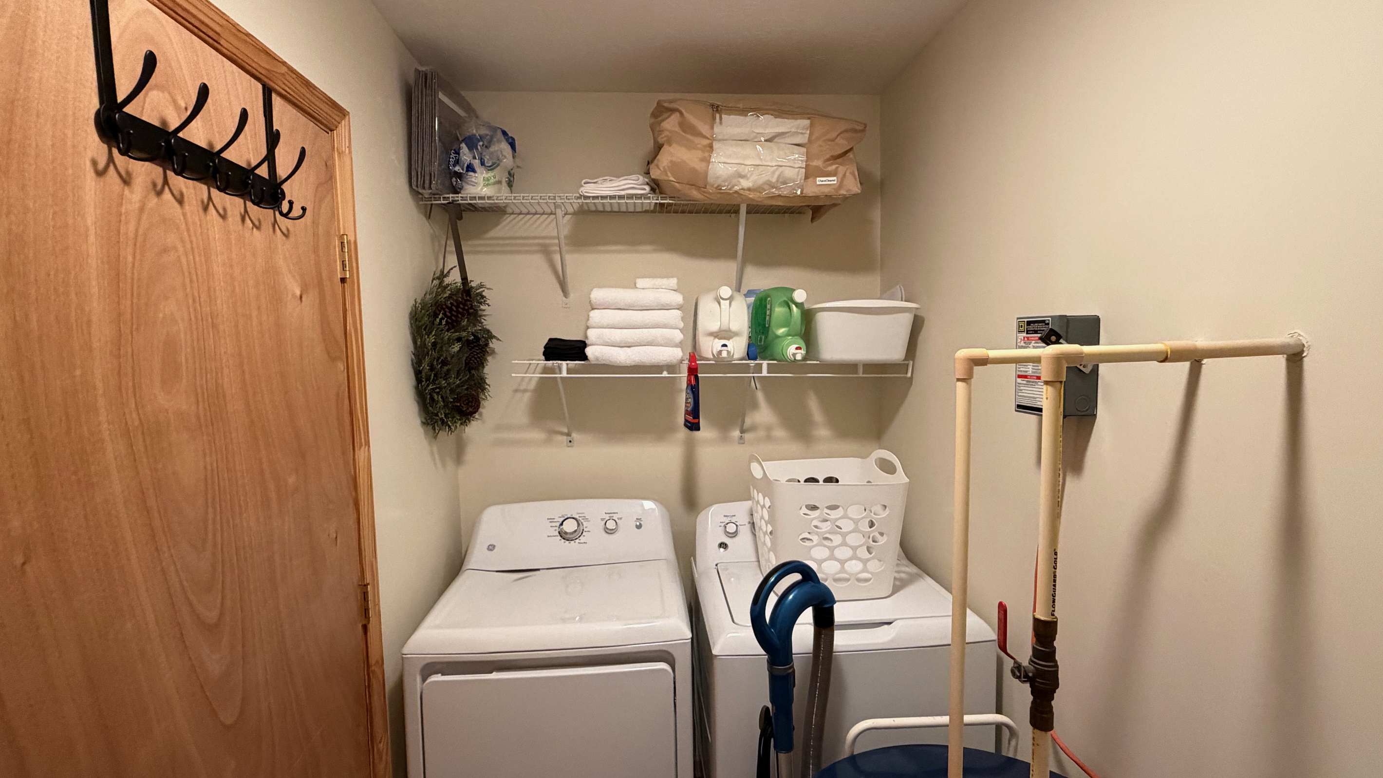 Full laundry is available in the combination powder room/laundry area. We do provide basic soaps, dryer sheets, and stain remover.