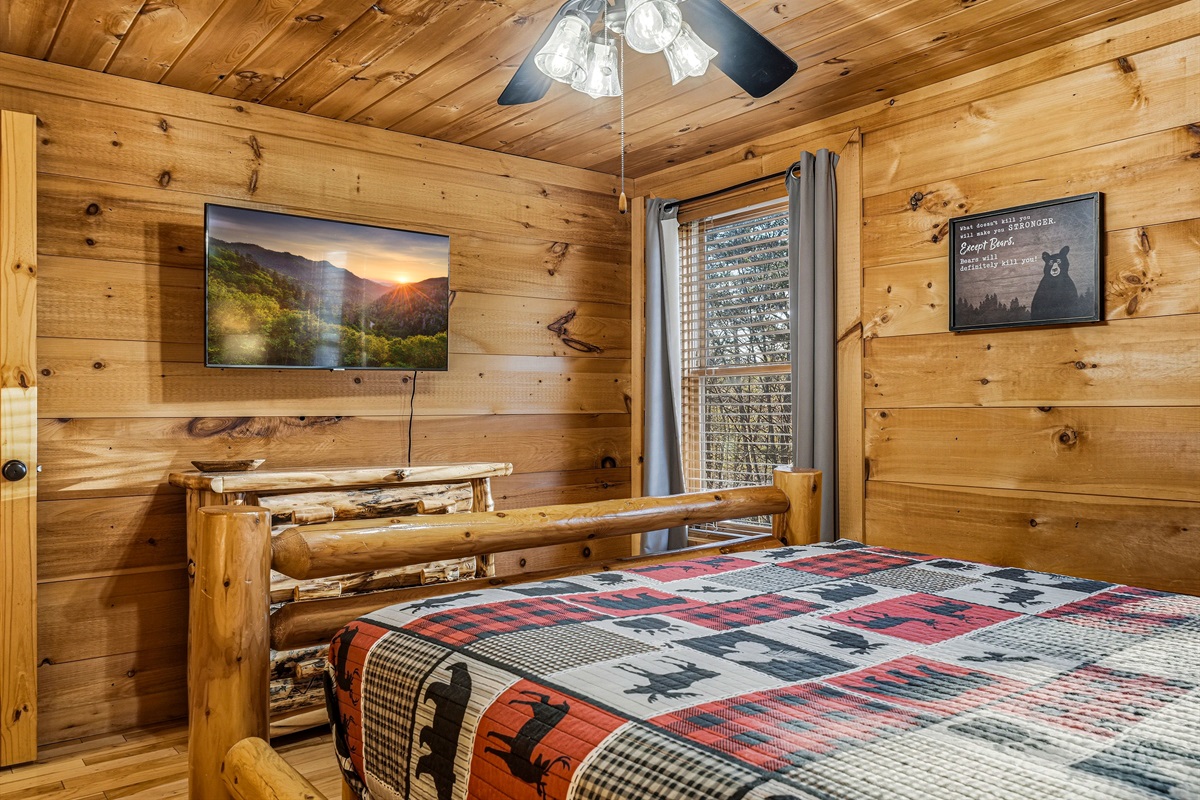Lower Level Queen suite with your rustic log bed frame