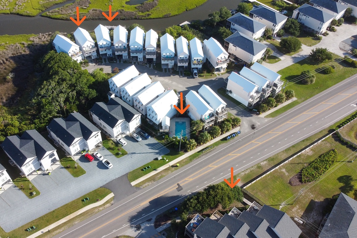 Our home, dock, pool, and beach access are highlighted!