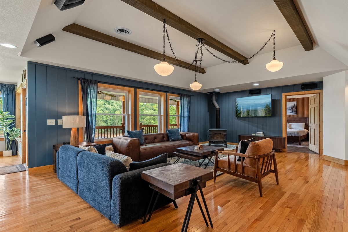 Large open concept living room / kitchen with amazing views