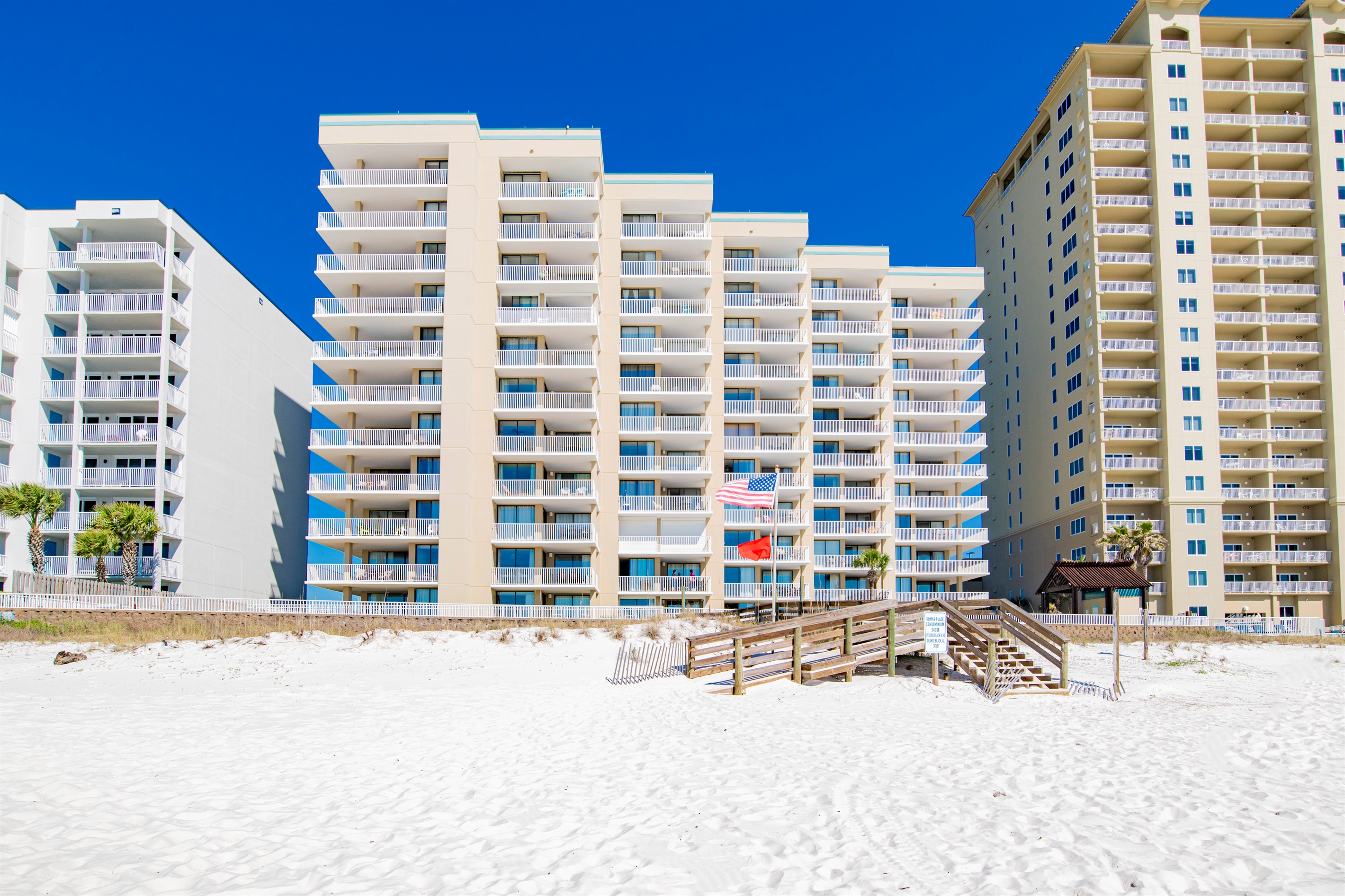 Exterior of the condominium building, facing the Beach.