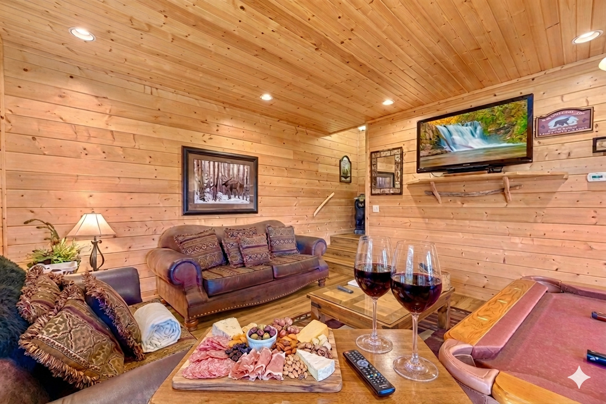 Kick back after a day of exploring! This comfy lounge is perfect for movie nights or friendly pool games, with soft lighting and rustic charm that make you feel right at home.