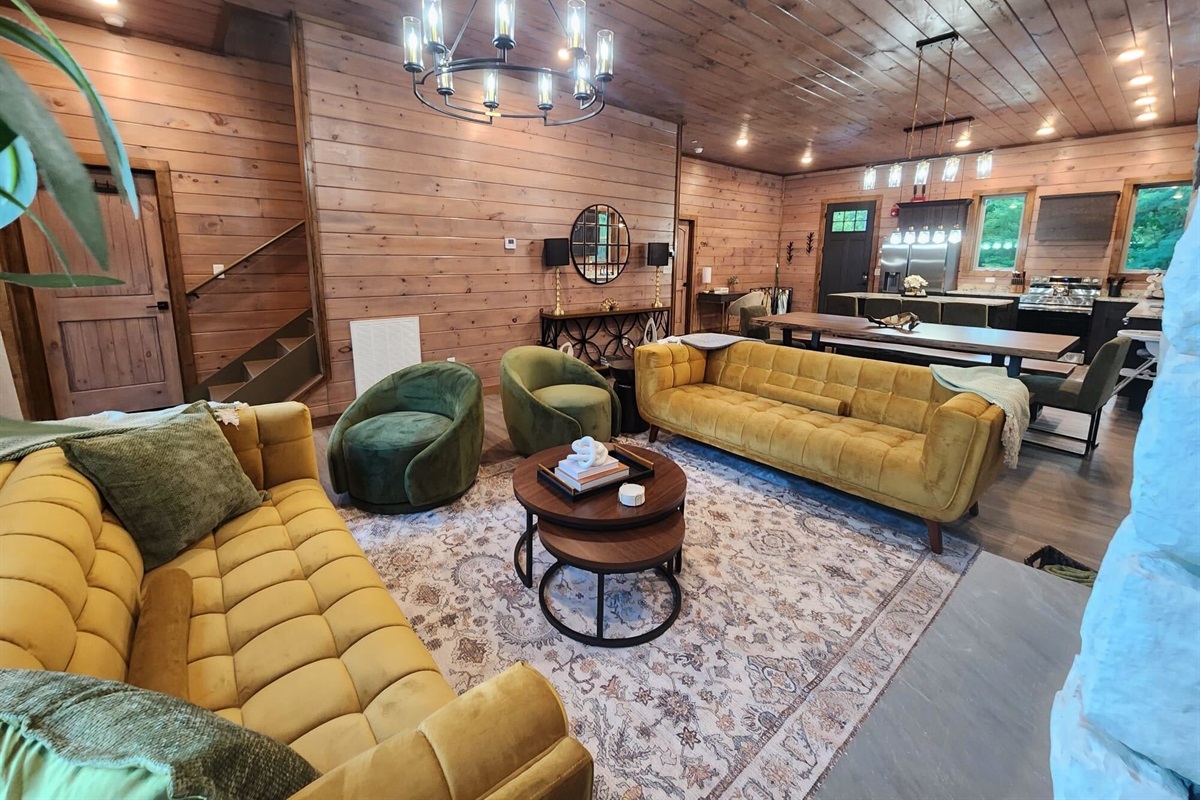 Stylish lounge with plush seating, perfect for movie nights or game time.