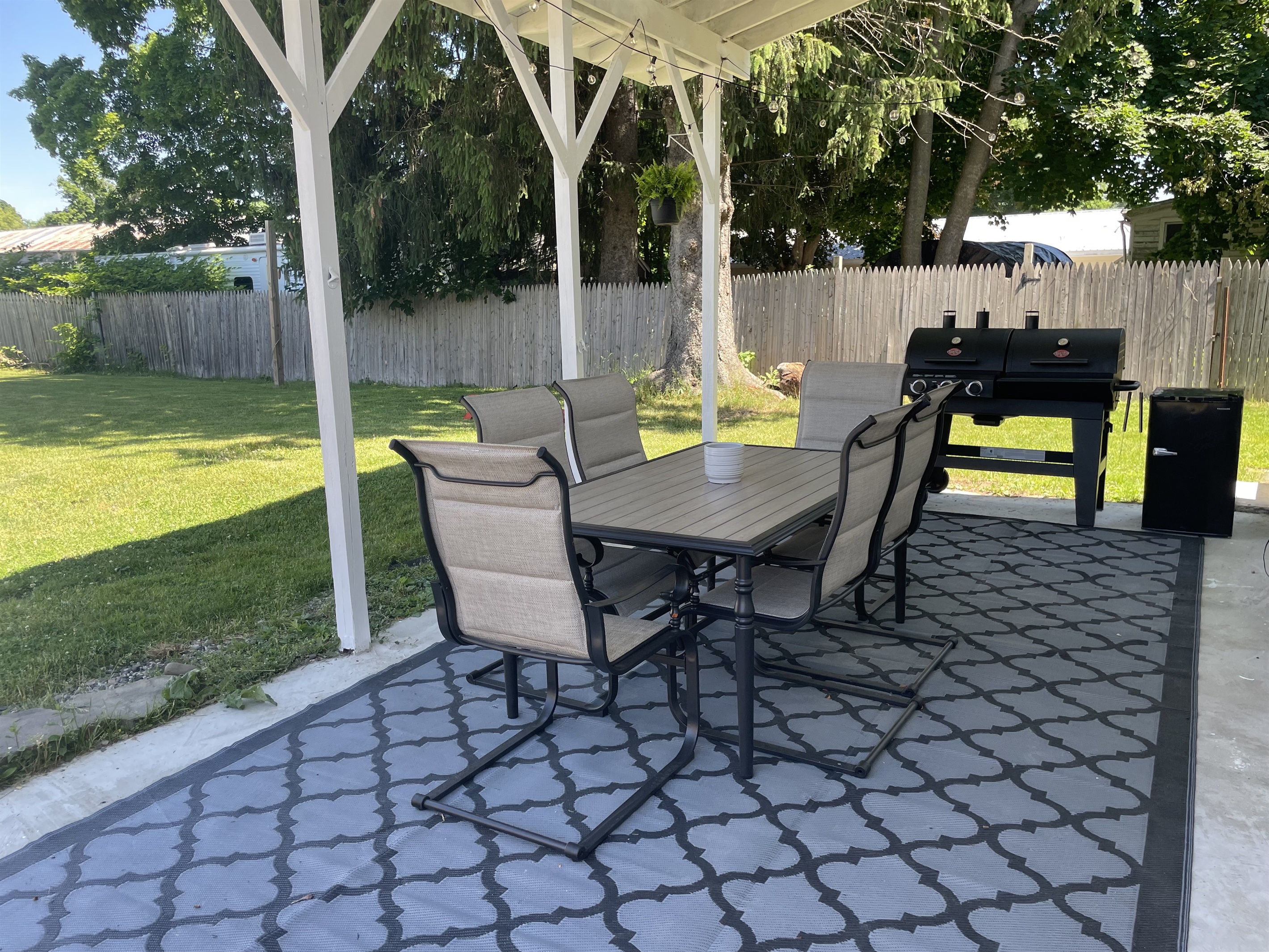 Stay in the shade or dry on the covered patio