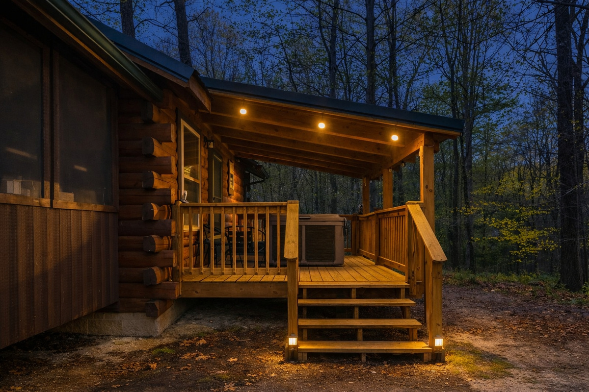 Savor the nighttime ambiance as you relax in the hot tub.