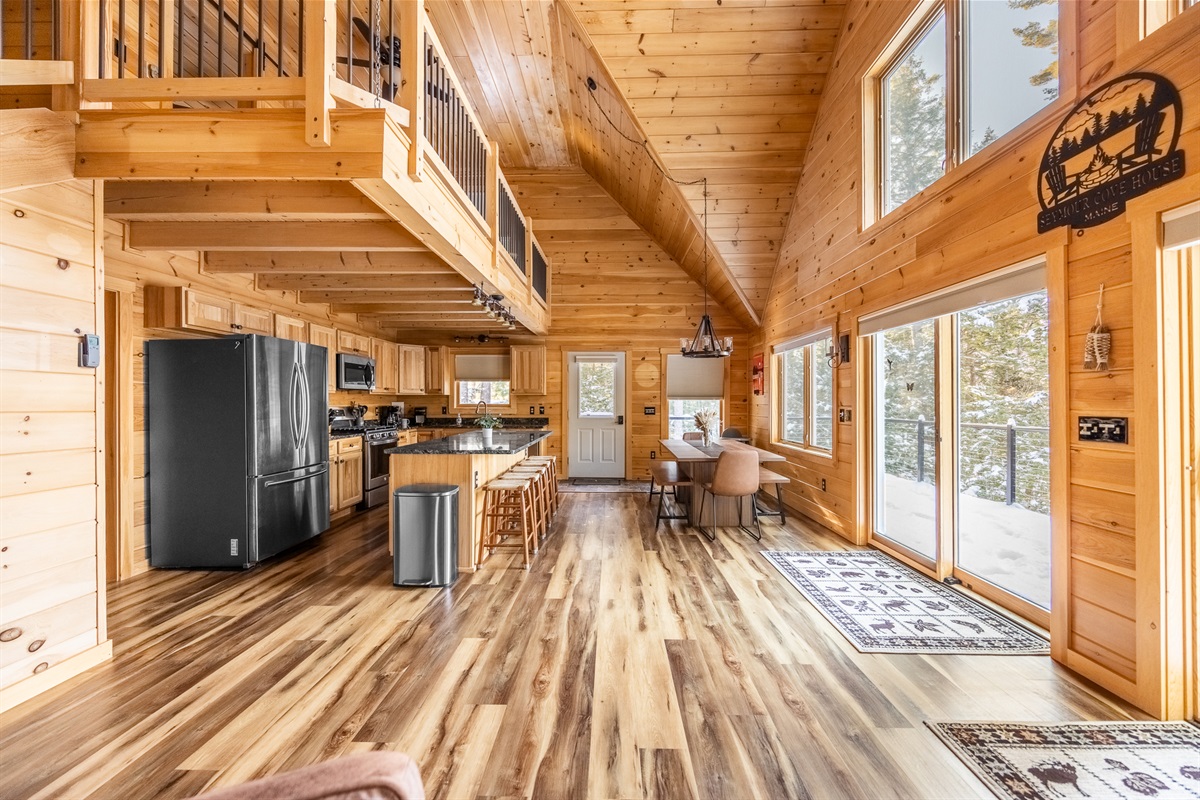 Kitchen and dining area with seats for 12.