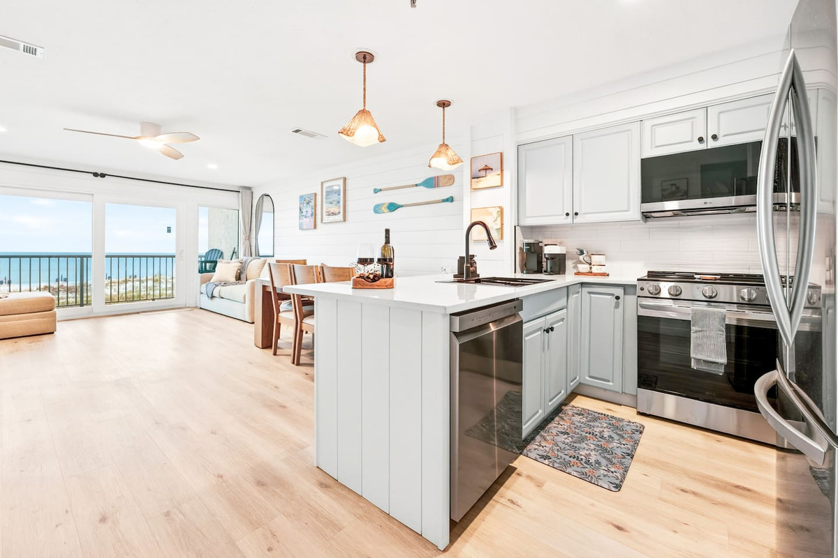Fully renovated beachfront kitchen with modern finishes in Destin, Florida